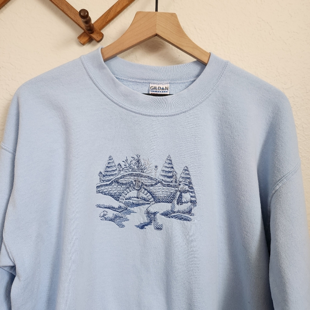 Vintage Winter Scene Embroidered Sweatshirt